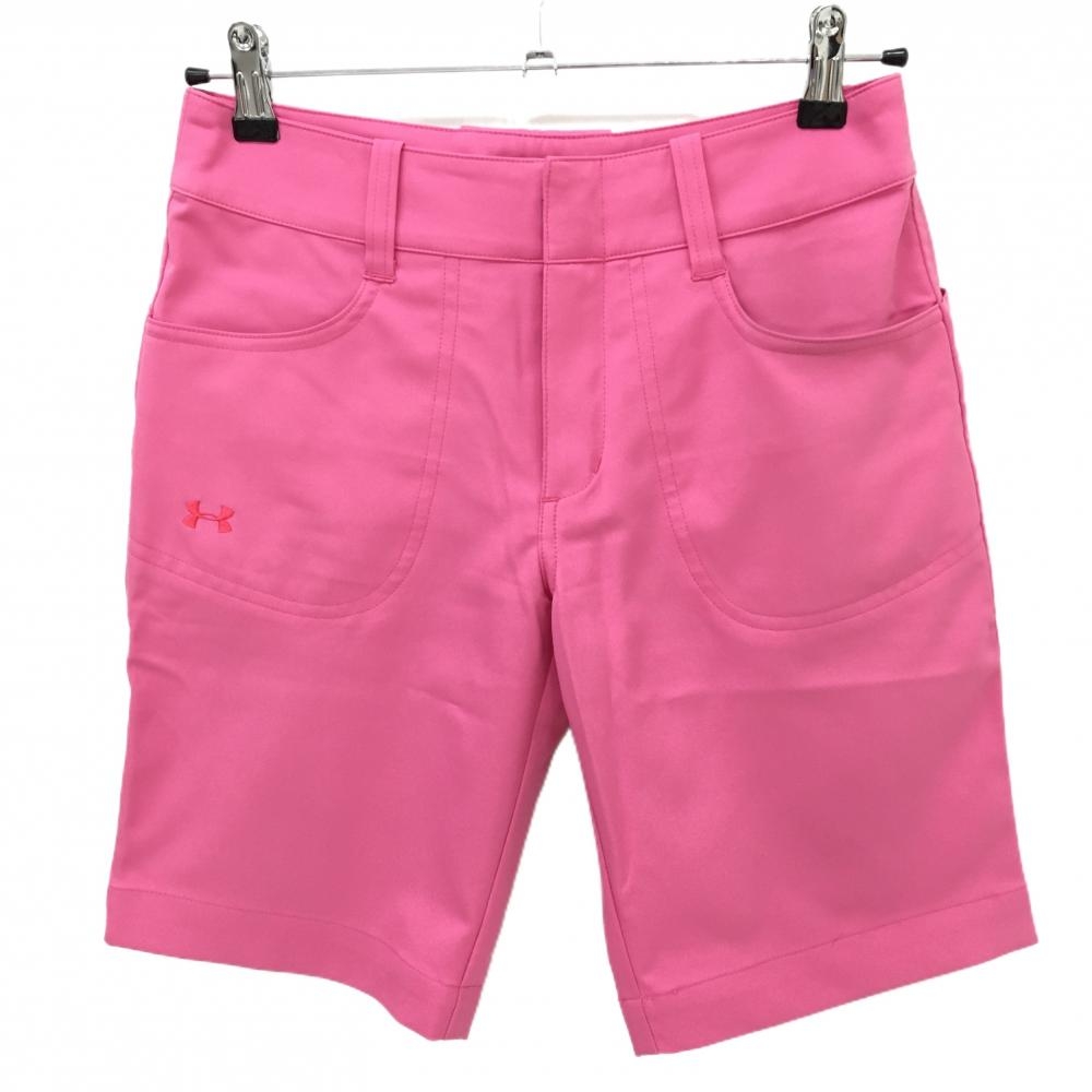 【美品】アンダーアーマー ハーフパンツ ピンク ロゴ刺しゅう レディース SM ゴルフウェア UNDER ARMOUR