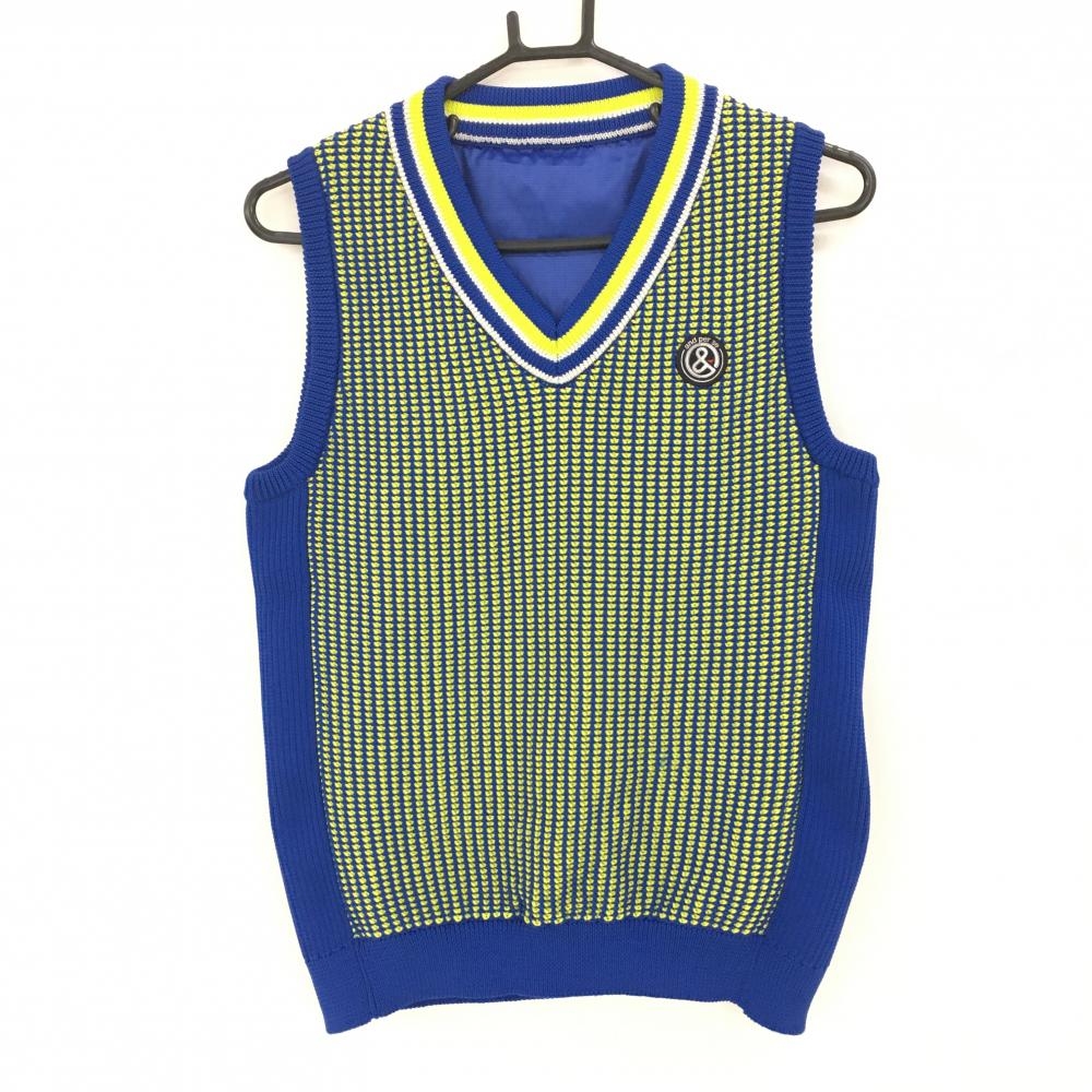 【超美品】アンパスィ リバーシブルニットベスト ブルー×イエロー 胸元ロゴ Vネック 異素材  レディース L ゴルフウェア and per se