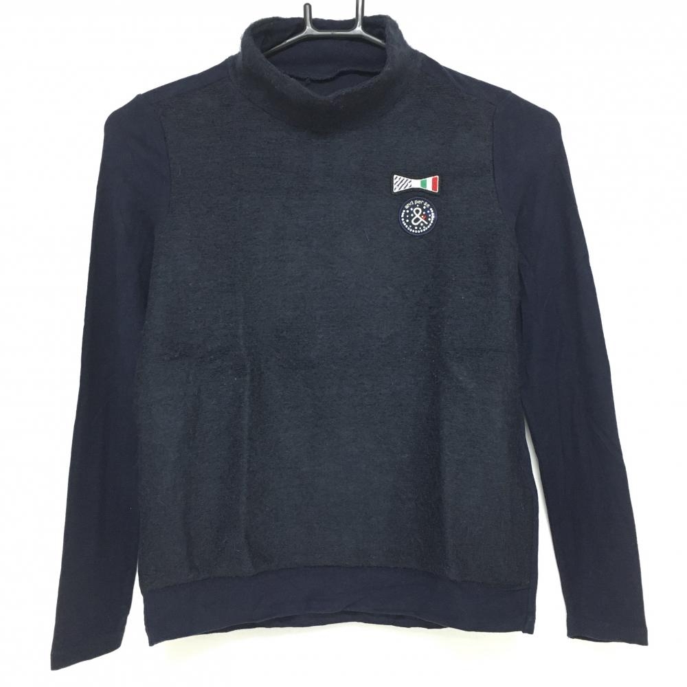 アンパスィ 異素材長袖ハイネックシャツ ネイビー 起毛 ニット  レディース S ゴルフウェア and per se