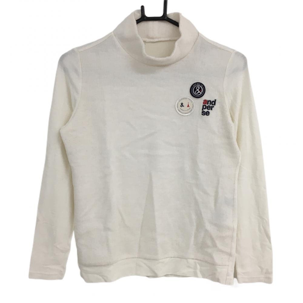 アンパスィ 長袖異素材ハイネックシャツ 白 ニット ワッペン  レディース M ゴルフウェア and per se