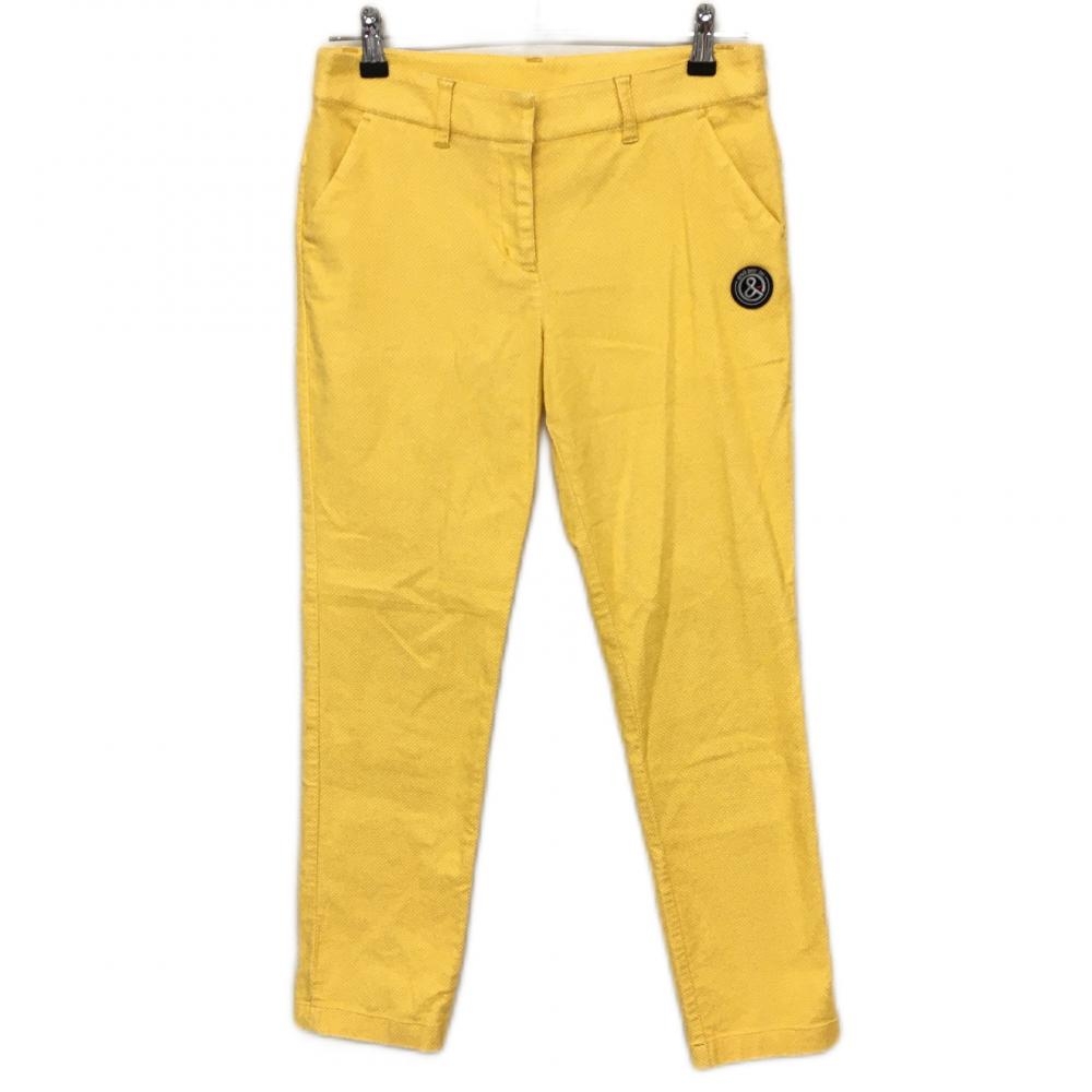 【美品】アンパスィ パンツ イエロー×白 総柄 表微起毛 ワッペン  レディース M ゴルフウェア and per se