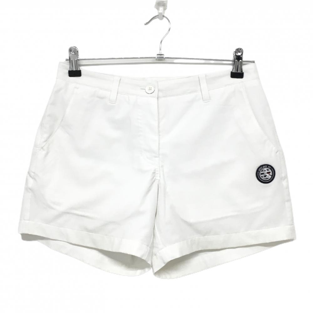 【美品】アンパスィ ショートパンツ 白 裏地付 ストレッチ ワッペン レディース M ゴルフウェア and per se