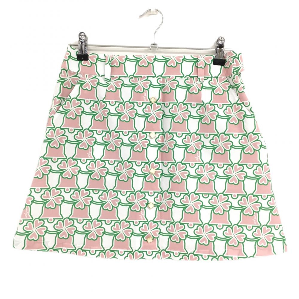 【超美品】アンパスィ スカート 白×ピンク クローバー×ベル総柄  レディース M ゴルフウェア and per se
