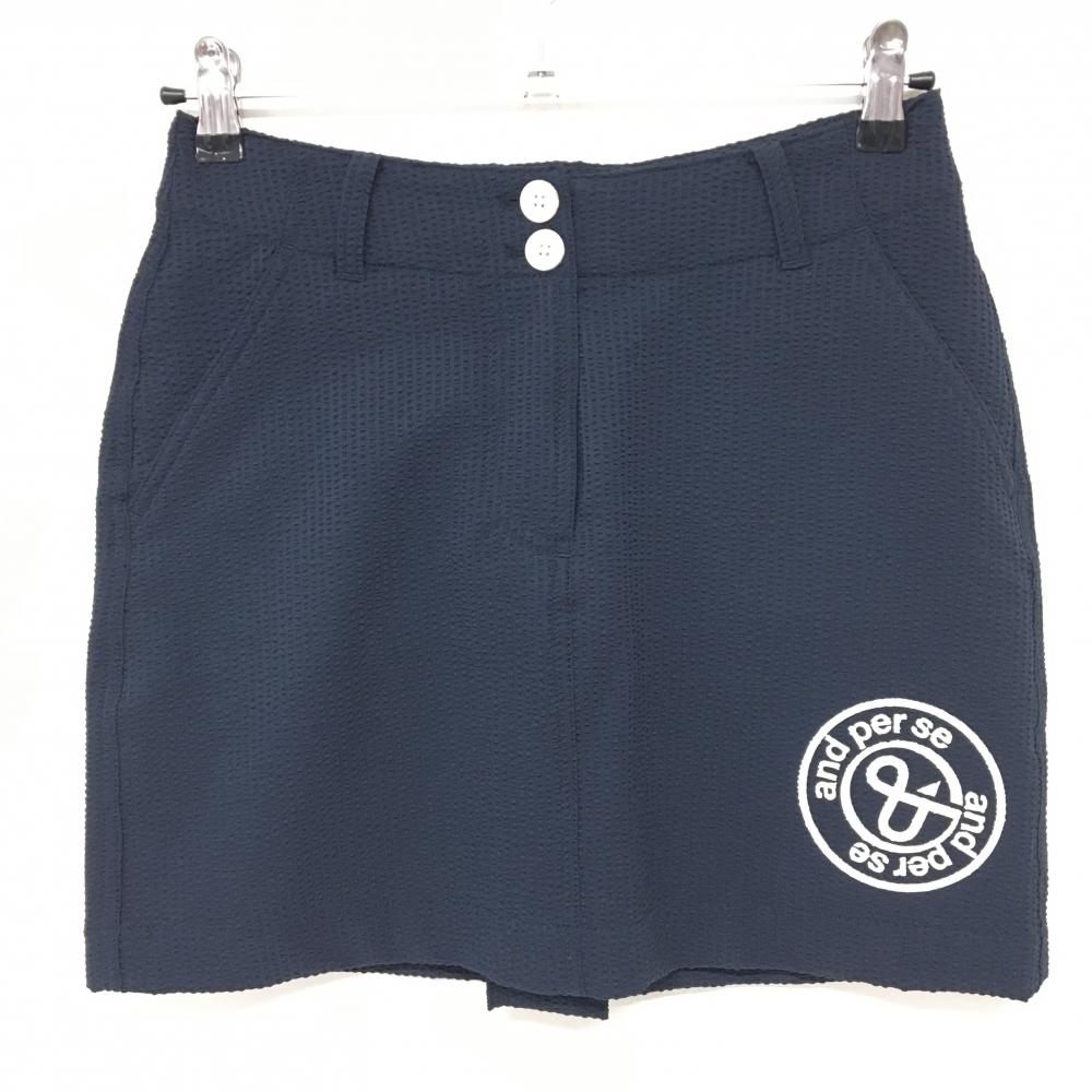 【新品】アンパスィ ストレッチスカート ネイビー×白 サッカー生地 DRY 速乾 レディース M ゴルフウェア 2022年モデル and per se