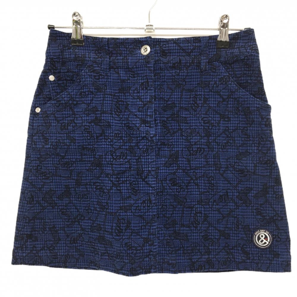 【美品】アンパスィ スカート ネイビー×ダークネイビー 総柄 微起毛 レディース M ゴルフウェア and per se