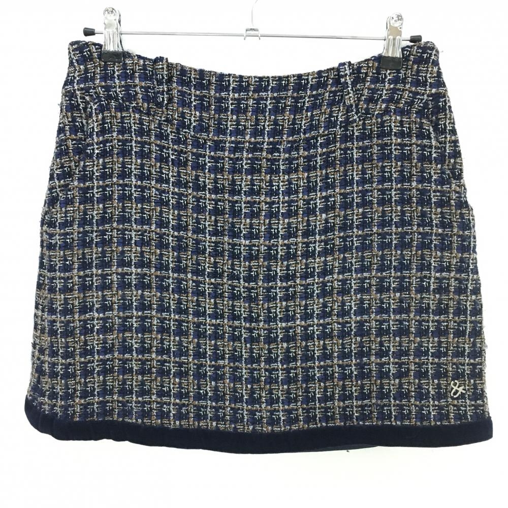 【美品】アンパスィ スカート ネイビー×ブラウン×グレー ツイード 裏地付  レディース L ゴルフウェア and per se