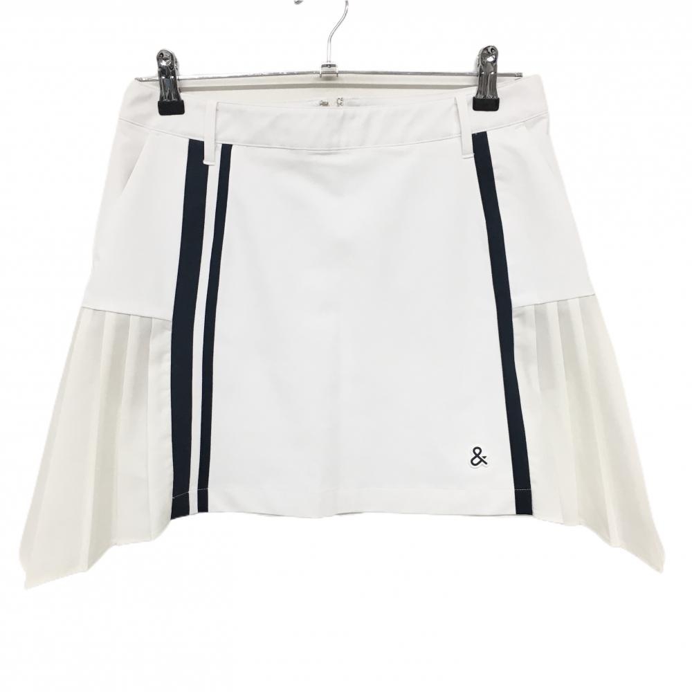【超美品】アンパスィ スカート 白×ネイビー サイドプリーツ ストレッチ レディース L ゴルフウェア and per se