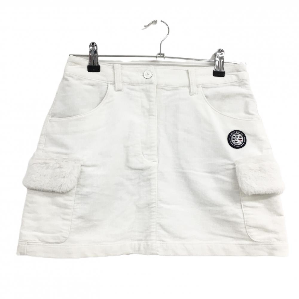 【美品】アンパスィ コーデュロイスカート 白 ポケットボア ストレッチ レディース S ゴルフウェア and per se