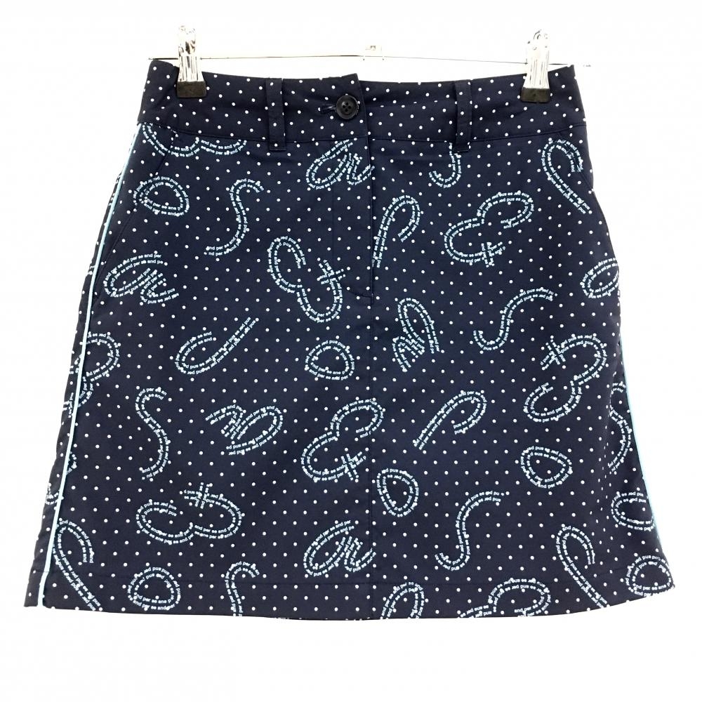 【美品】アンパスィ スカート ネイビー×白×ライトブルー ドット×英字総柄 レディース S ゴルフウェア and per se