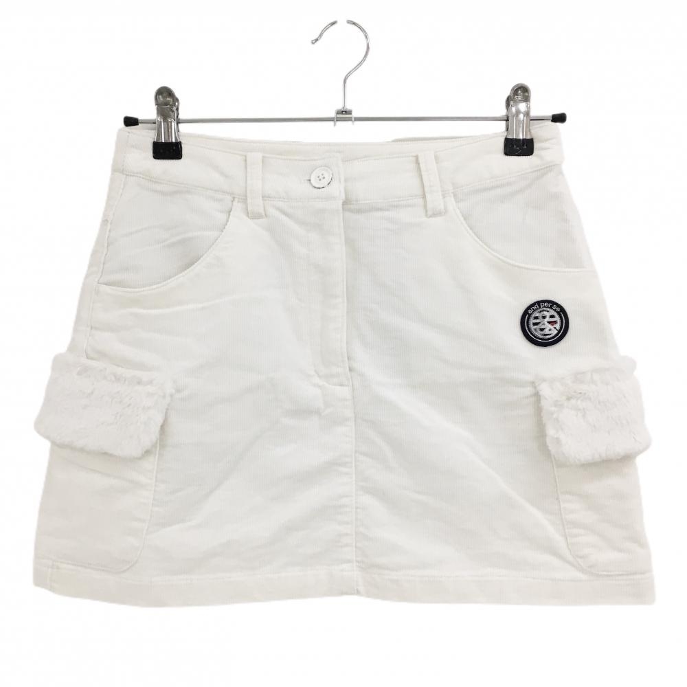 【超美品】アンパスィ コーデュロイスカート 白 一部ファー ロゴワッペン ストレッチ  レディース S ゴルフウェア and per se
