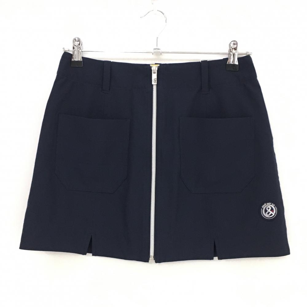 【新品】アンパスィ スカート ネイビー フロントジップ 裾ロゴ 裏地付き ストレッチ レディース M ゴルフウェア 2023年モデル and per se