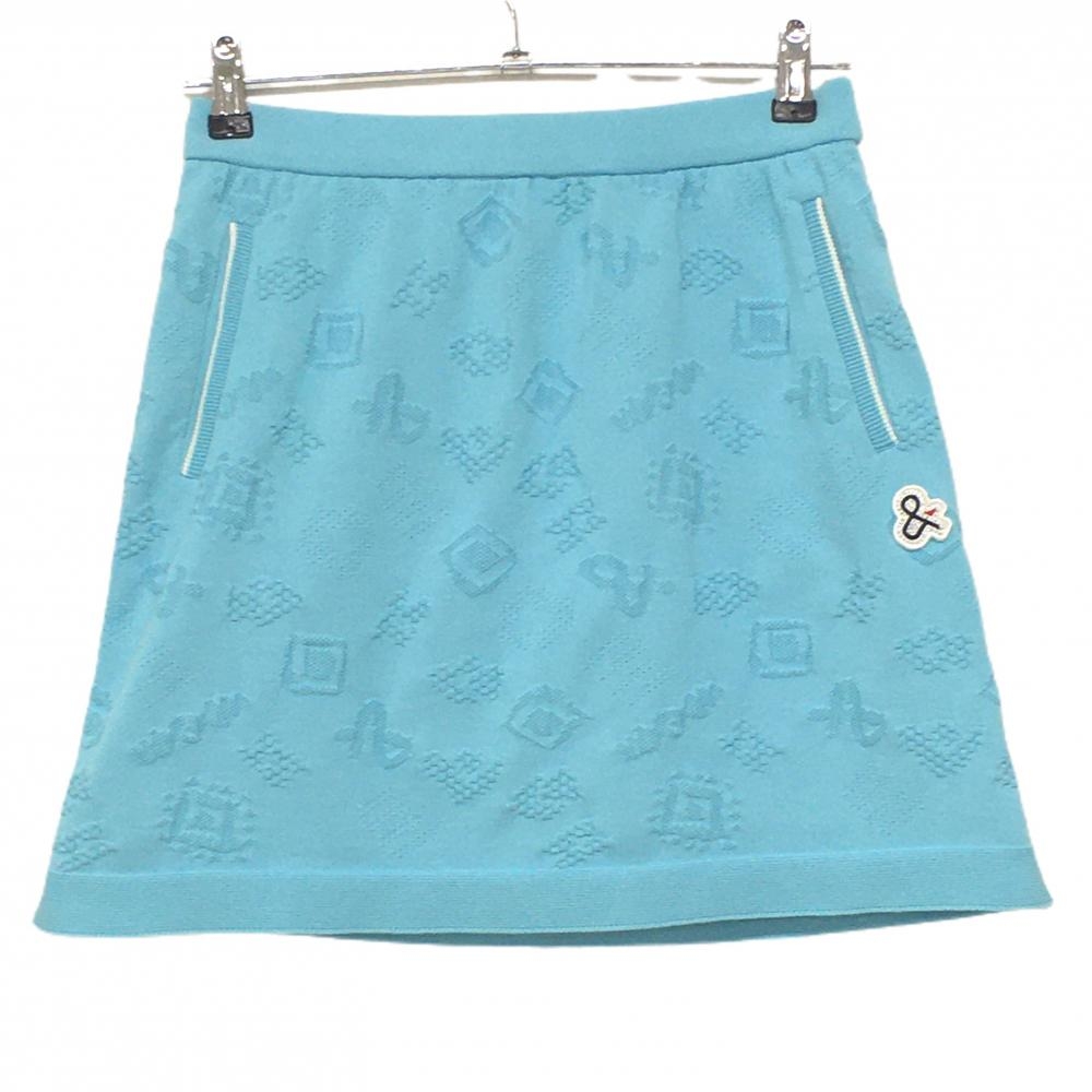 アンパスィ ニットスカート ライトブルー 総柄編み インナーパンツ付  レディース M ゴルフウェア and per se