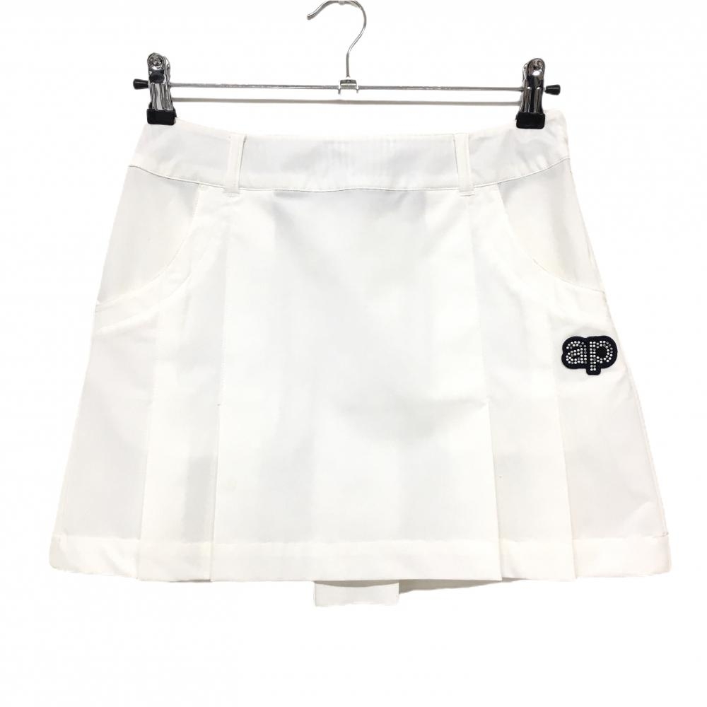【美品】アンパスィ スカート 白 ロゴワッペン ラインストーン ストレッチ レディース S ゴルフウェア and per se