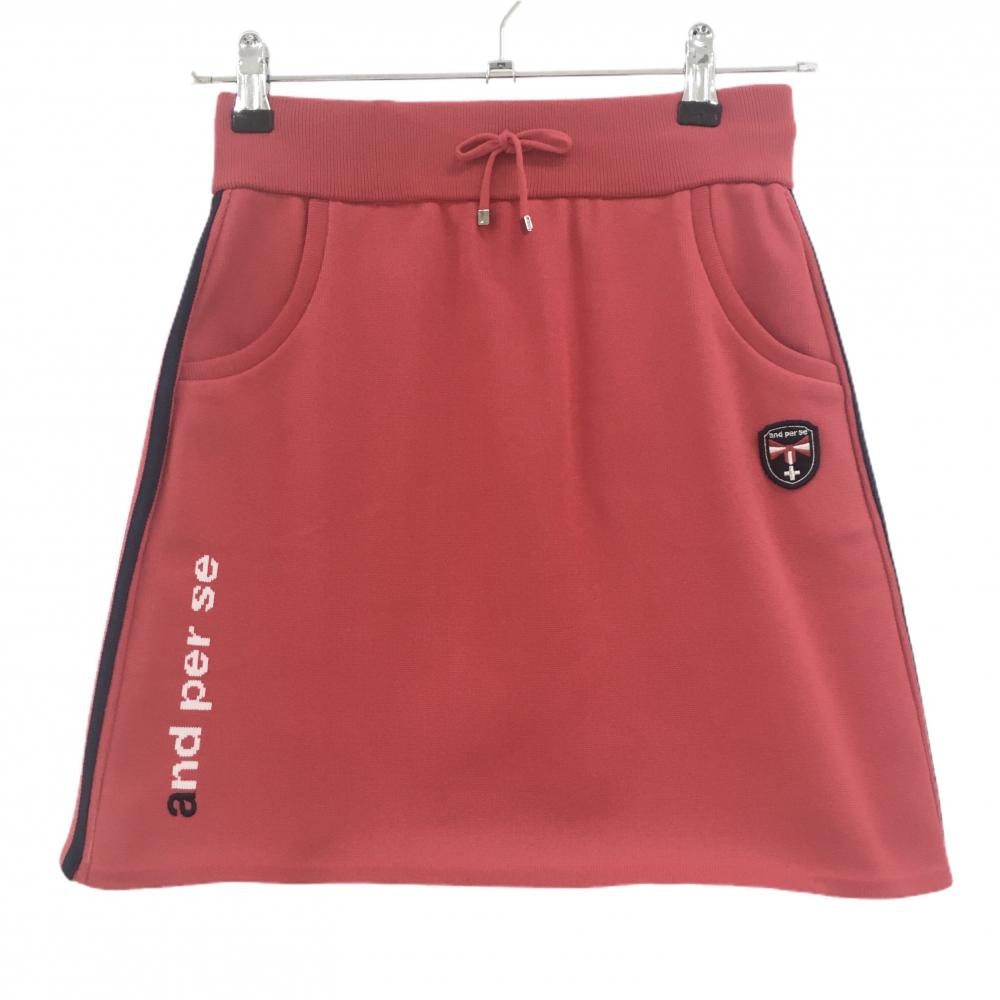 【超美品】アンパスィ ニットスカート レッド×白 サイドトリコロール バックロゴ レディース M ゴルフウェア and per se