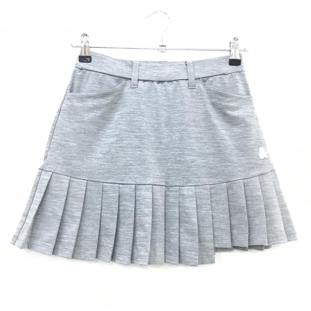 【超美品】アンパスィ スカート 杢グレー 裾プリーツ ロゴ白 ストレッチ レディース S ゴルフウェア and per se