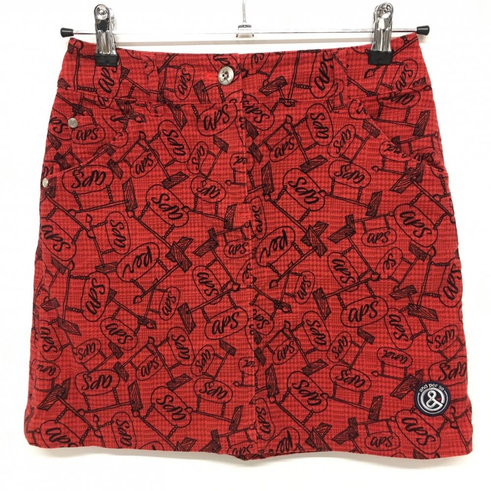 【超美品】アンパスィ スカート レッド×黒 総柄 コーデュロイ風生地 グレンチェック地模様  レディース S ゴルフウェア and per se