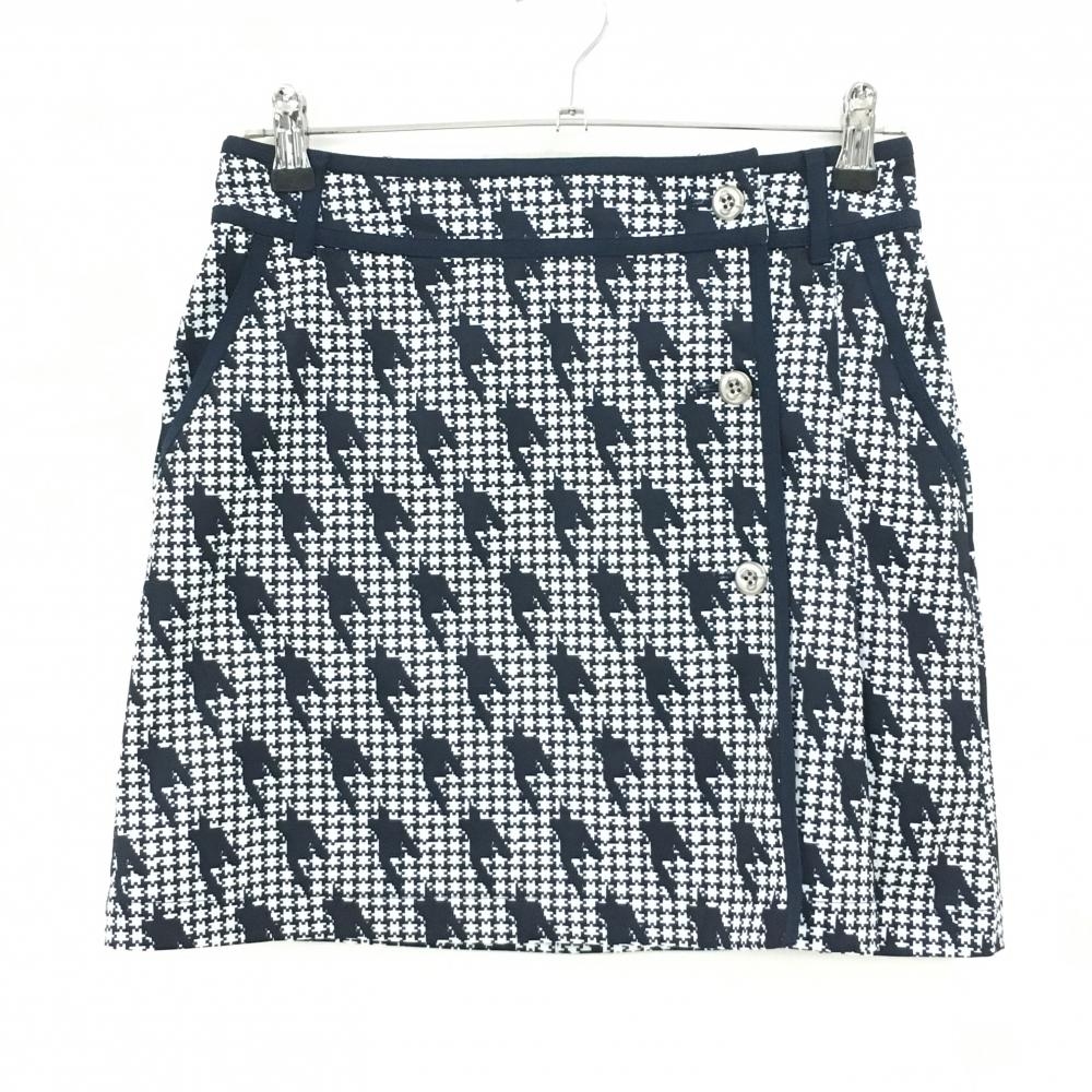 【超美品】アンパスィ ラップスカート 白×ネイビー 千鳥柄 バックロゴワッペン 巻きスカート レディース M ゴルフウェア and per se