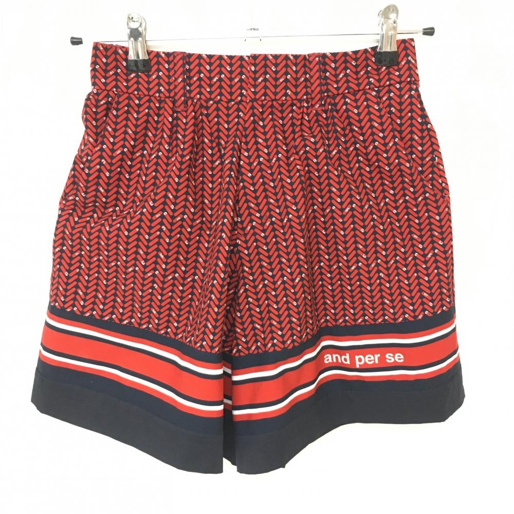 【超美品】アンパスィ キュロットスカート ネイビー×レッド 総柄 レディース S ゴルフウェア and per se