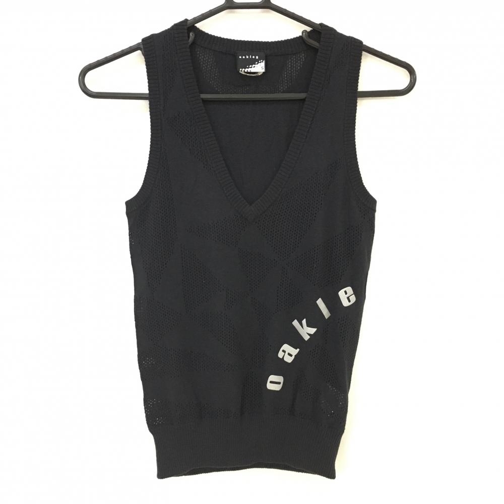 オークリー ニットベスト ネイビー 前面透かし編み Vネック レディース S ゴルフウェア Oakley