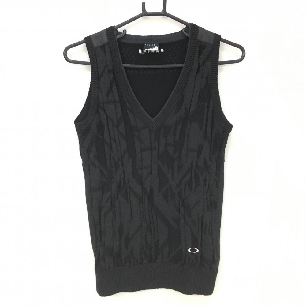 【超美品】オークリー ニットベスト 黒 前凹凸編み 肩異素材 Vネック レディース L ゴルフウェア Oakley