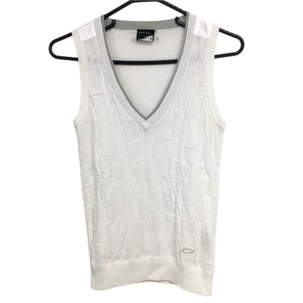 オークリー ニットベスト 白 模様編み レディース M ゴルフウェア Oakley