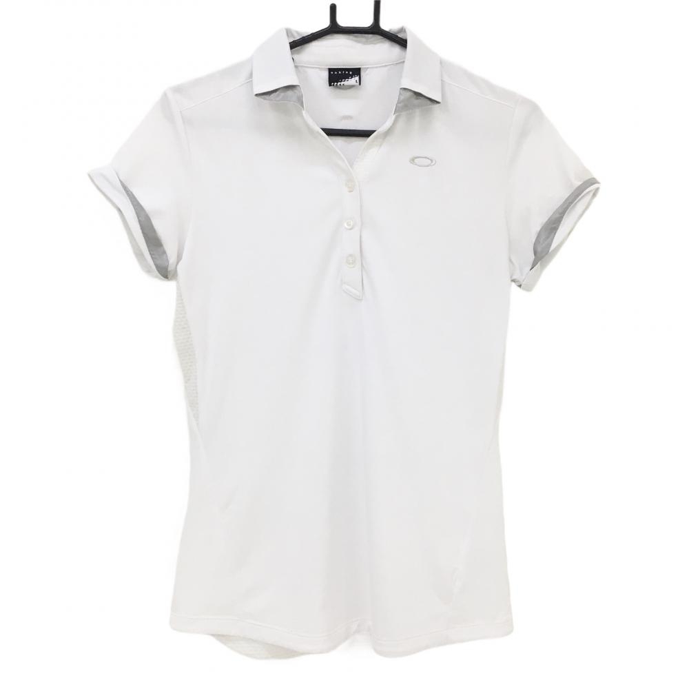 【美品】オークリー 半袖ポロシャツ 白×ライトグレー サイドメッシュ レディース L ゴルフウェア Oakley 画像