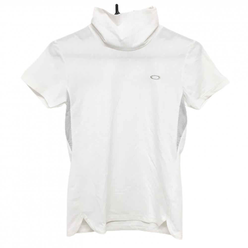 【超美品】オークリー 半袖ハイネックシャツ 白 地模様 袖下切替 レディース S ゴルフウェア Oakley