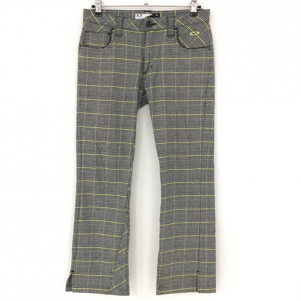 オークリー パンツ グレー×イエロー チェック柄 ロゴ刺しゅう  レディース 32 ゴルフウェア Oakley
