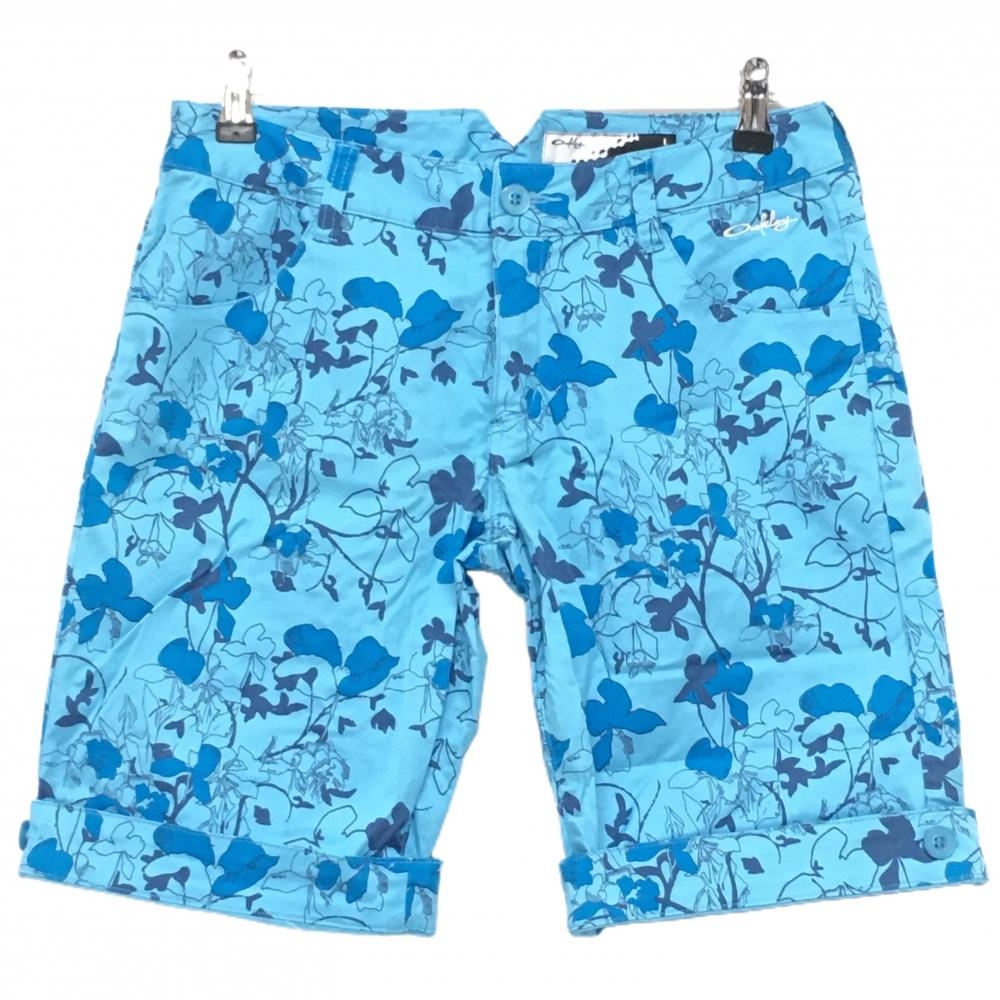 オークリー ハーフパンツ ライトブルー×ネイビー 花柄 ストレッチ レディース L ゴルフウェア Oakley