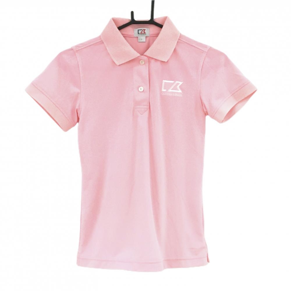 【超美品】カッターアンドバック 半袖ポロシャツ ピンク ロゴ刺しゅう  レディース L ゴルフウェア CUTTER＆BUCK