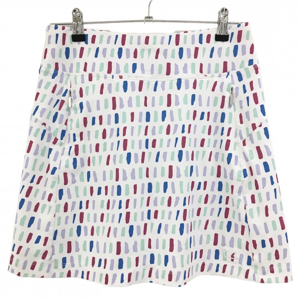 【美品】カッターアンドバック ストレッチスカート 白×マルチカラー 総柄 ウエストゴム  レディース S/P ゴルフウェア CUTTER＆BUCK