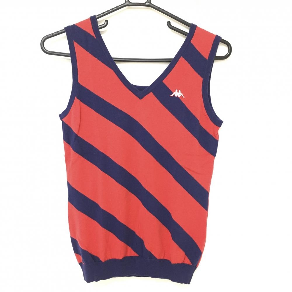 【超美品】カッパ ニットベスト レッド×パープル 斜めストライプ Vネック レディース M ゴルフウェア Kappa