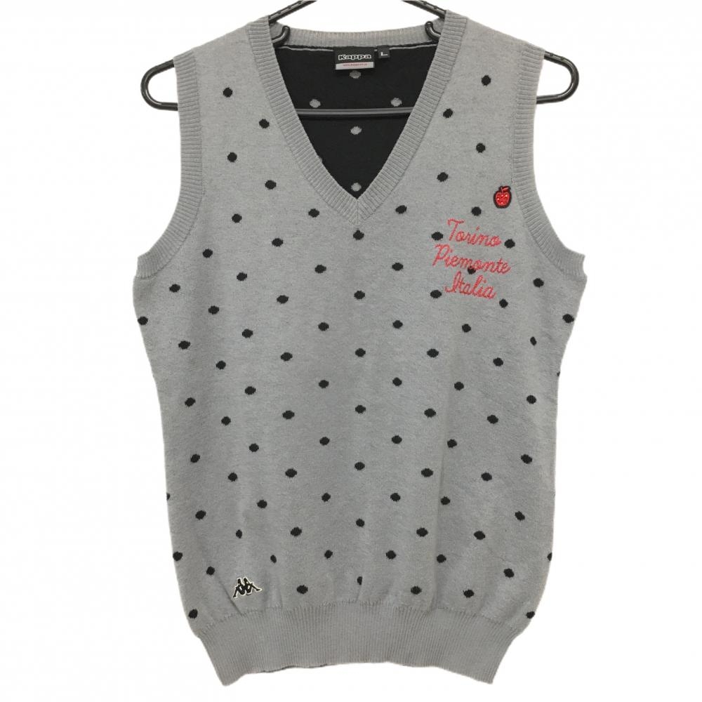 カッパ ニットベスト グレー×黒 ドット コットン混  レディース L ゴルフウェア Kappa