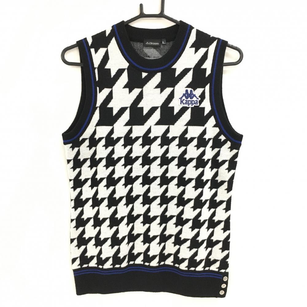 【超美品】カッパ ベスト オフホワイト×黒 千鳥柄 ロゴワッペン 裾サイドボタン  レディース L ゴルフウェア Kappa