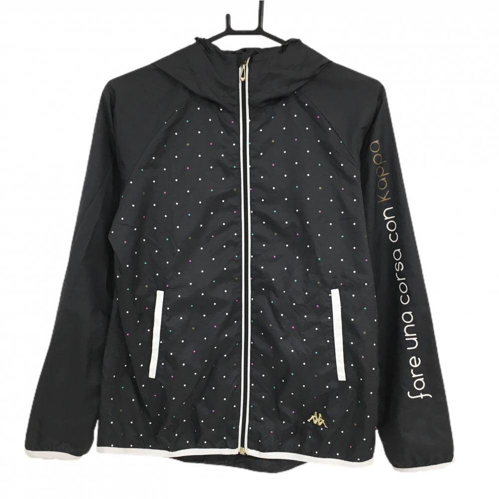 【美品】カッパ ジップパーカー 黒×白 前身頃ドット 地模様 裏地微起毛 レディース M ゴルフウェア Kappa