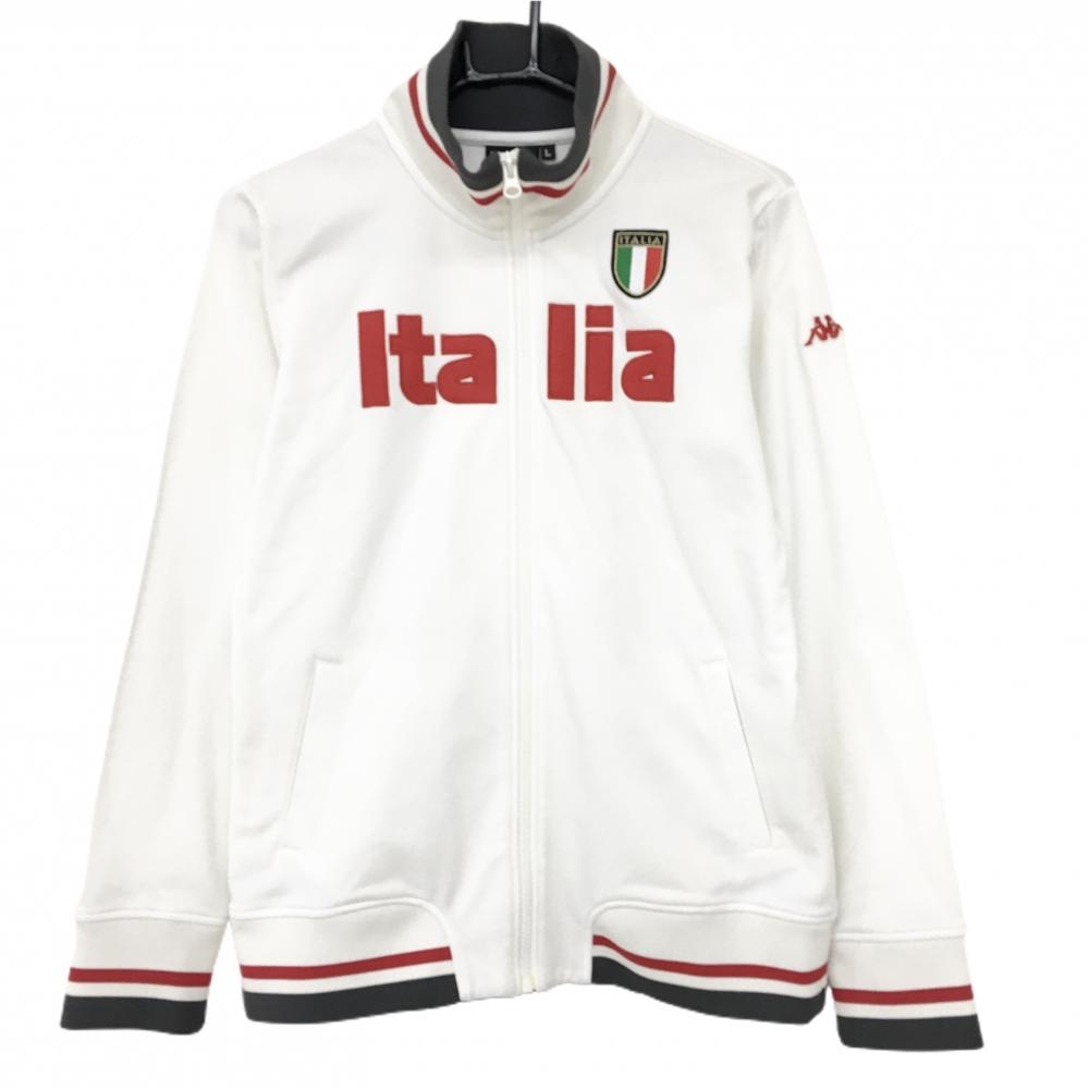 【美品】カッパ ジャケット 白×レッド ITALIA 袖ロゴ 裏微起毛 レディース L ゴルフウェア Kappa