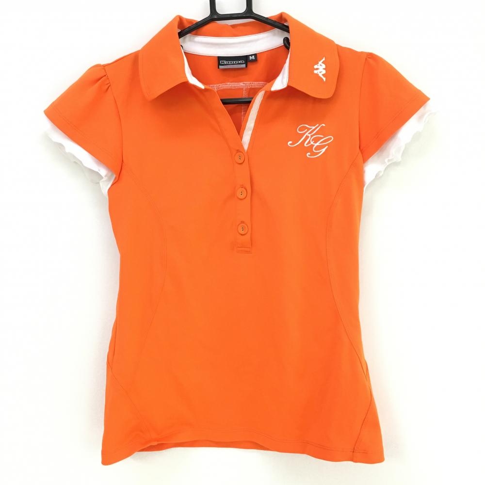 【超美品】カッパ 半袖ポロシャツ オレンジ×白 袖フリル  レディース M ゴルフウェア Kappa 画像