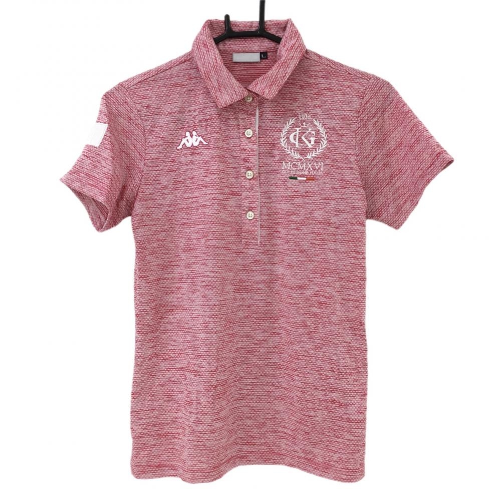 カッパ 半袖ポロシャツ ピンク×白 総柄 ロゴ刺しゅう レディース L ゴルフウェア Kappa 画像