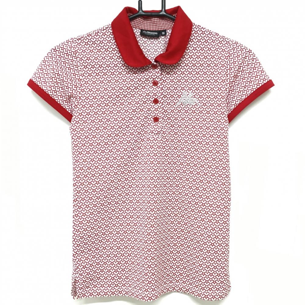 【美品】カッパ 半袖ポロシャツ 白×レッド 星柄 ロゴラインストーン レディース S ゴルフウェア Kappa