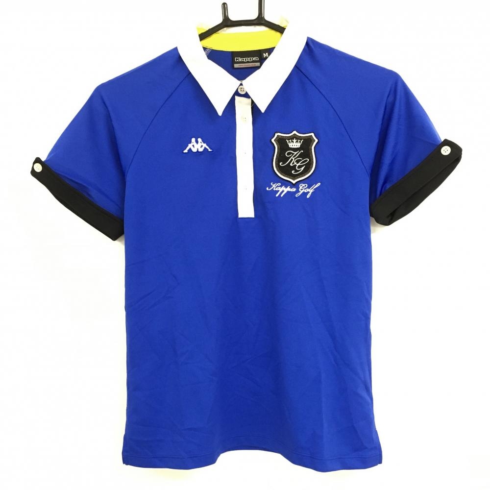 【美品】カッパ 半袖ポロシャツ ブルー×白×黒 胸元ロゴ レディース M ゴルフウェア Kappa