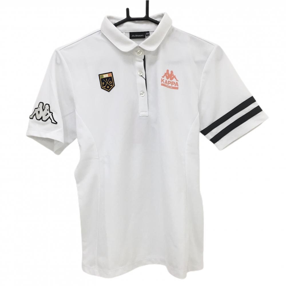 【新品】カッパ 半袖ポロシャツ 白×グレー 袖2ライン 丸襟 レディース M ゴルフウェア Kappa