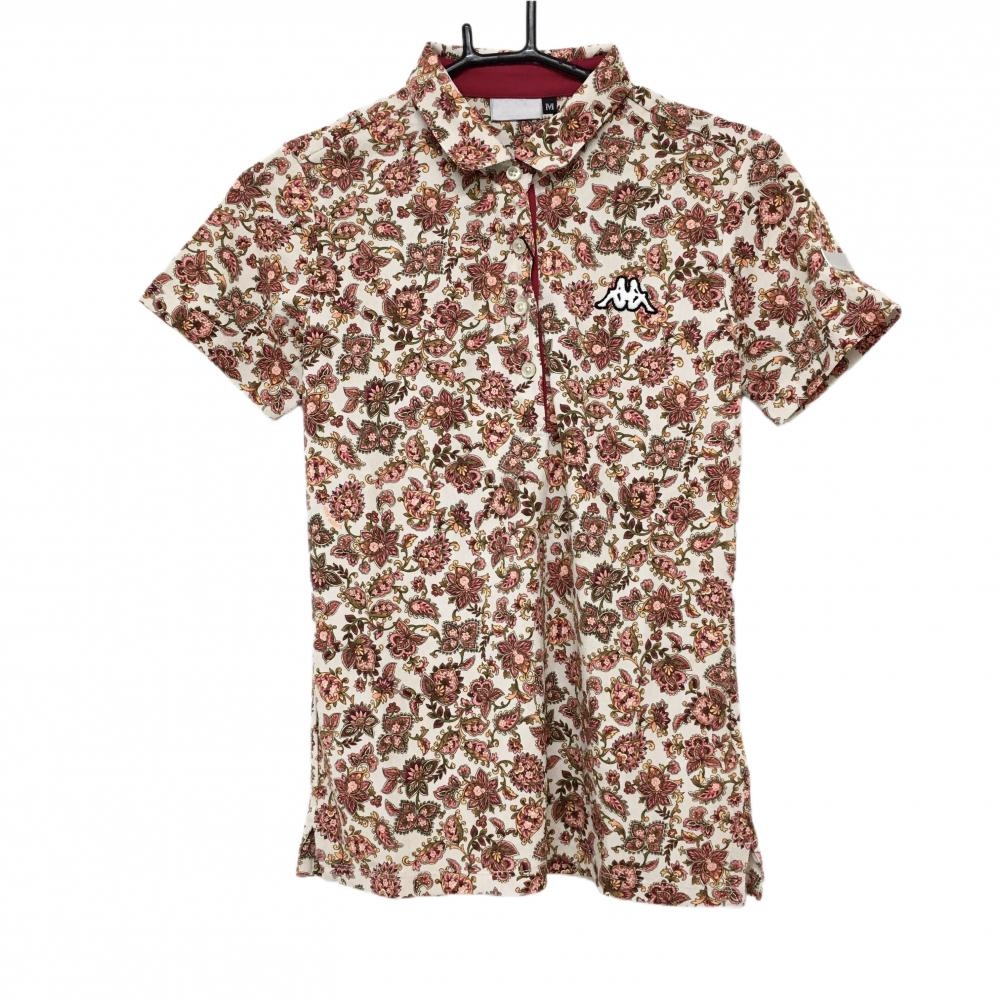 【新品】カッパ 半袖ポロシャツ ライトベージュ×ピンク 花柄 アクアツイスト QUICK-DRY UVPROTECT レディース M ゴルフウェア Kappa