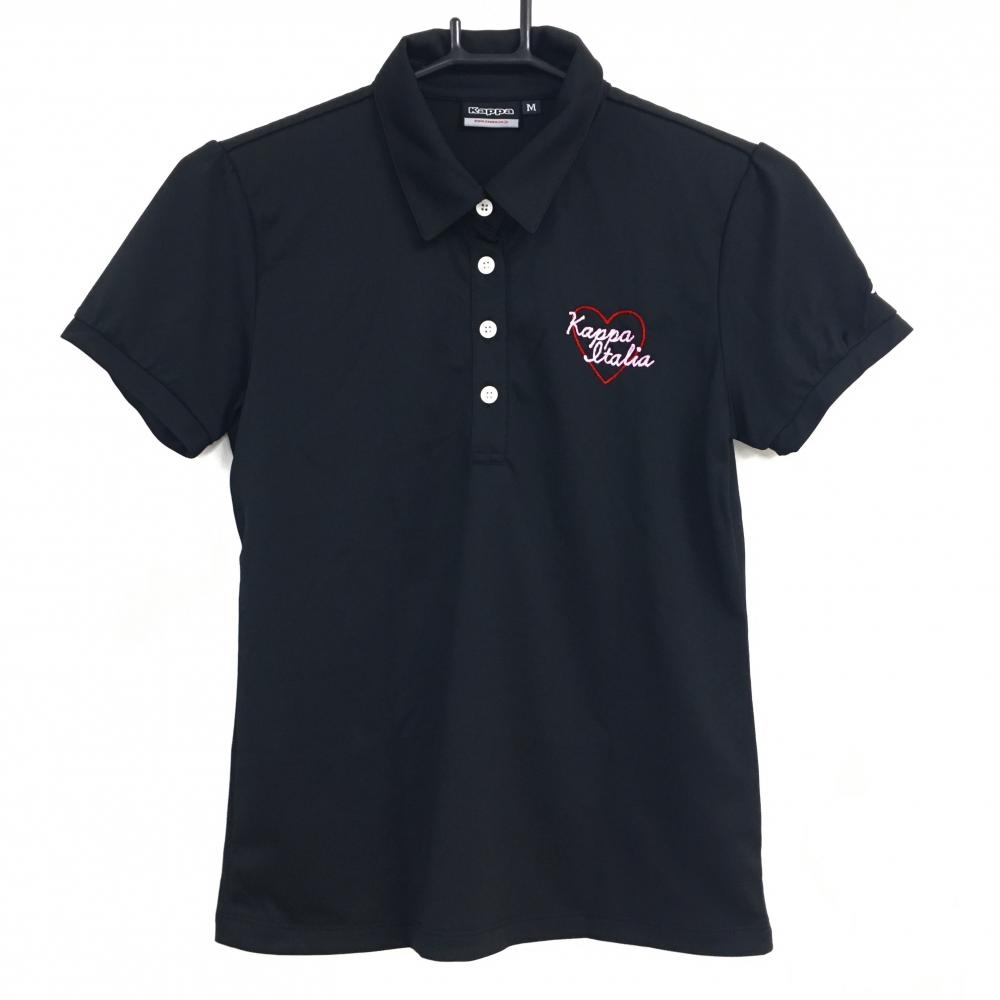 【超美品】カッパ 半袖ポロシャツ 黒×ピンク バックロゴ ハート レディース M ゴルフウェア Kappa