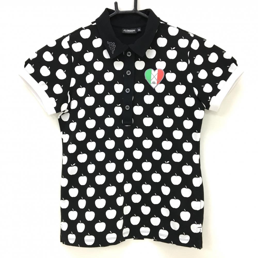 【超美品】カッパ 半袖ポロシャツ 黒×白 アップル柄  レディース S ゴルフウェア Kappa