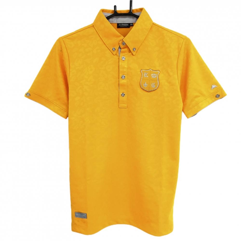 【超美品】カッパ 半袖ポロシャツ オレンジ レオパード柄地模様 ボタンダウン レディース M ゴルフウェア Kappa