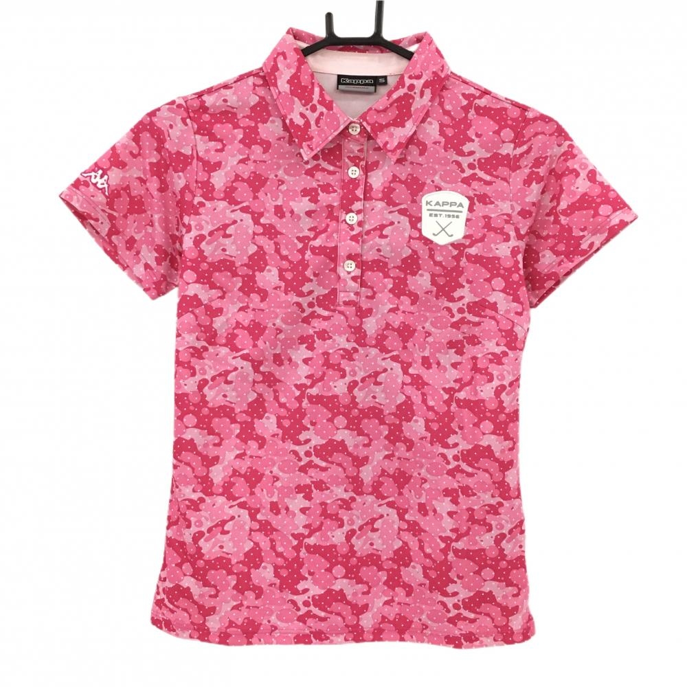 【超美品】カッパ 半袖ポロシャツ ピンク×白 カモフラ調 ピンドット  レディース S ゴルフウェア Kappa