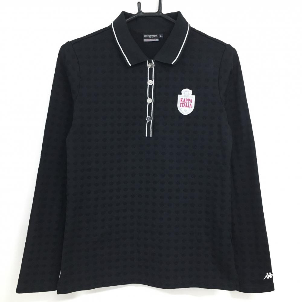 【美品】カッパ 長袖ポロシャツ 黒 ドット織生地  レディース L ゴルフウェア Kappa