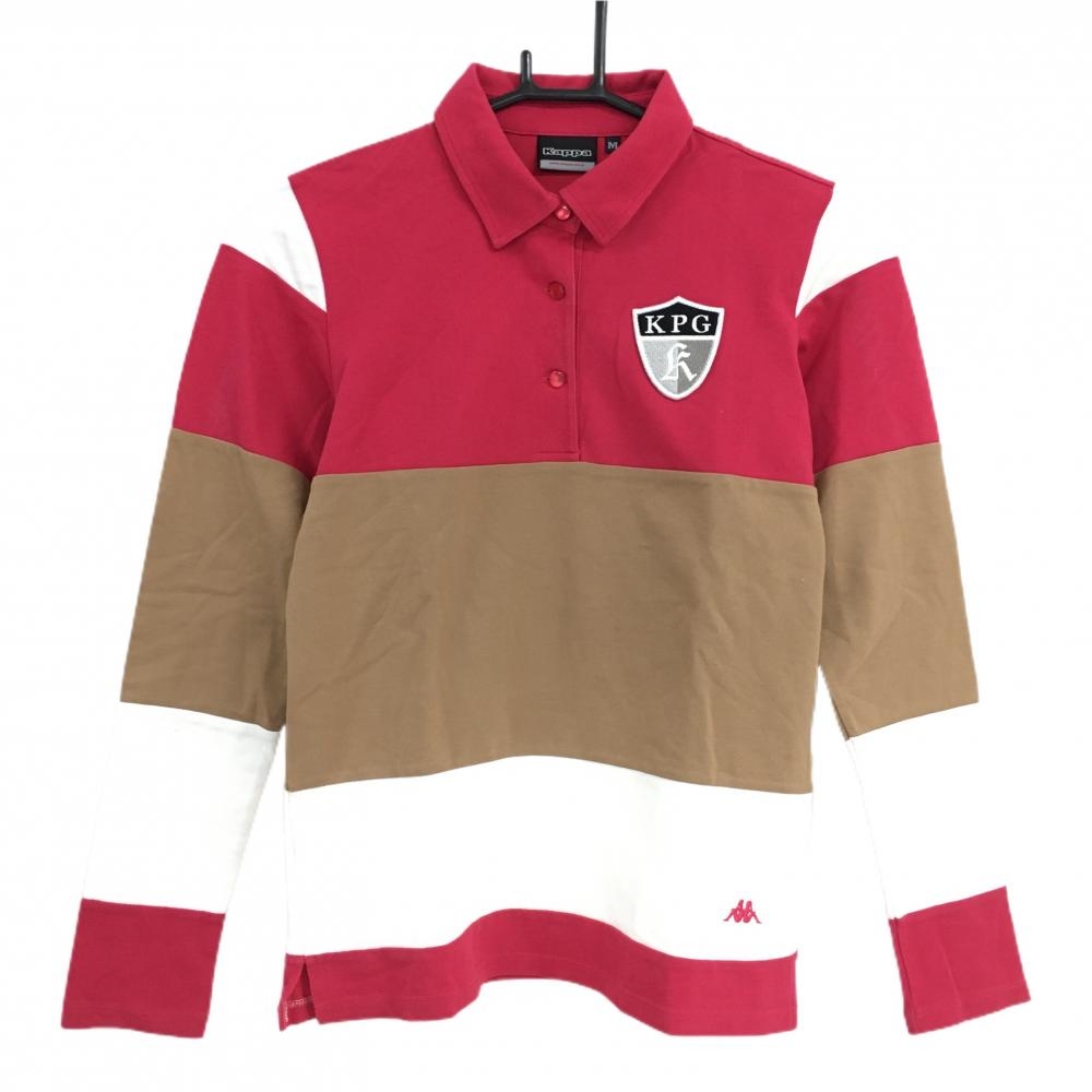 カッパ 長袖ポロシャツ レッド×白 ブロッキング レディース M ゴルフウェア Kappa