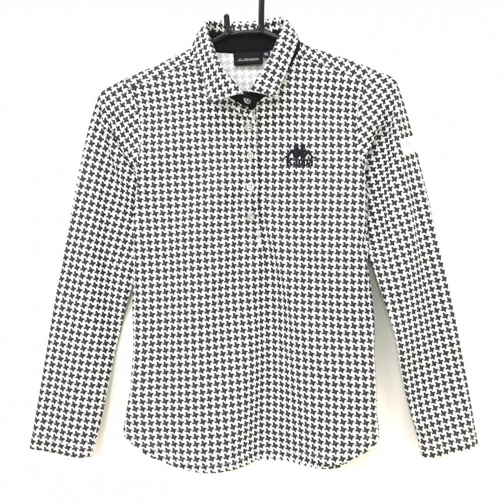 カッパ 長袖ポロシャツ 白×黒 千鳥格子 レディース S ゴルフウェア Kappa