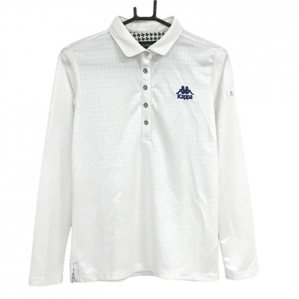 カッパ 長袖ポロシャツ 白 総柄 ロゴブルー  レディース L ゴルフウェア Kappa